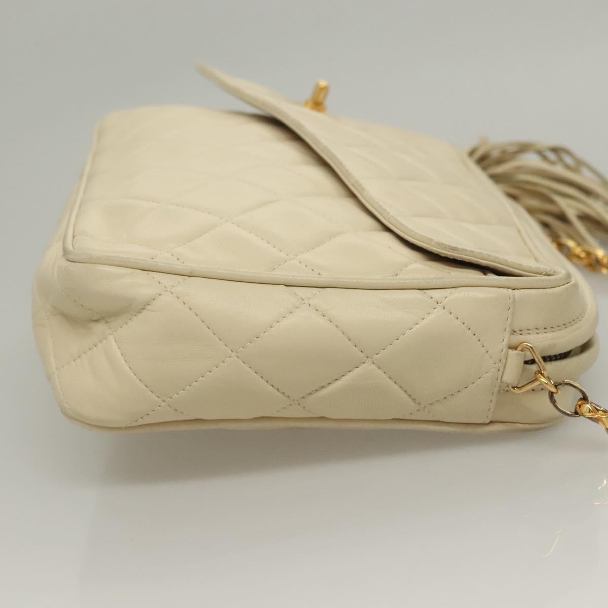 Chanel Vintage Front Pocket Camera Bag Quilted Lambskin, WHITE, LEATHER, Crossbody bag