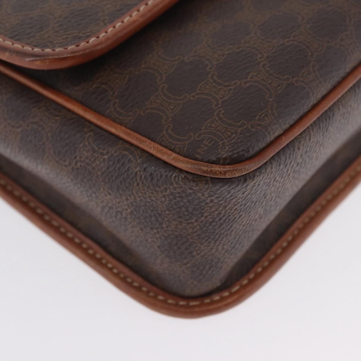 Celine Vintage Macadam Circle Logo Shoulder Bag Canvas and Leather, Brown, Canvas, Shoulder Bag