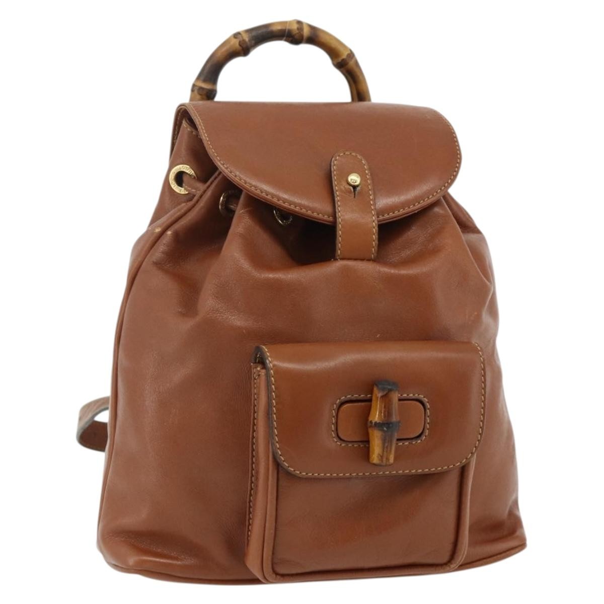 Gucci Vintage Bamboo Backpack Leather, Brown, Leather, Backpack