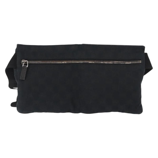 Gucci Vintage Double Belt Bag GG Canvas with Leather, BLACK, CANVAS, Shoulder bag