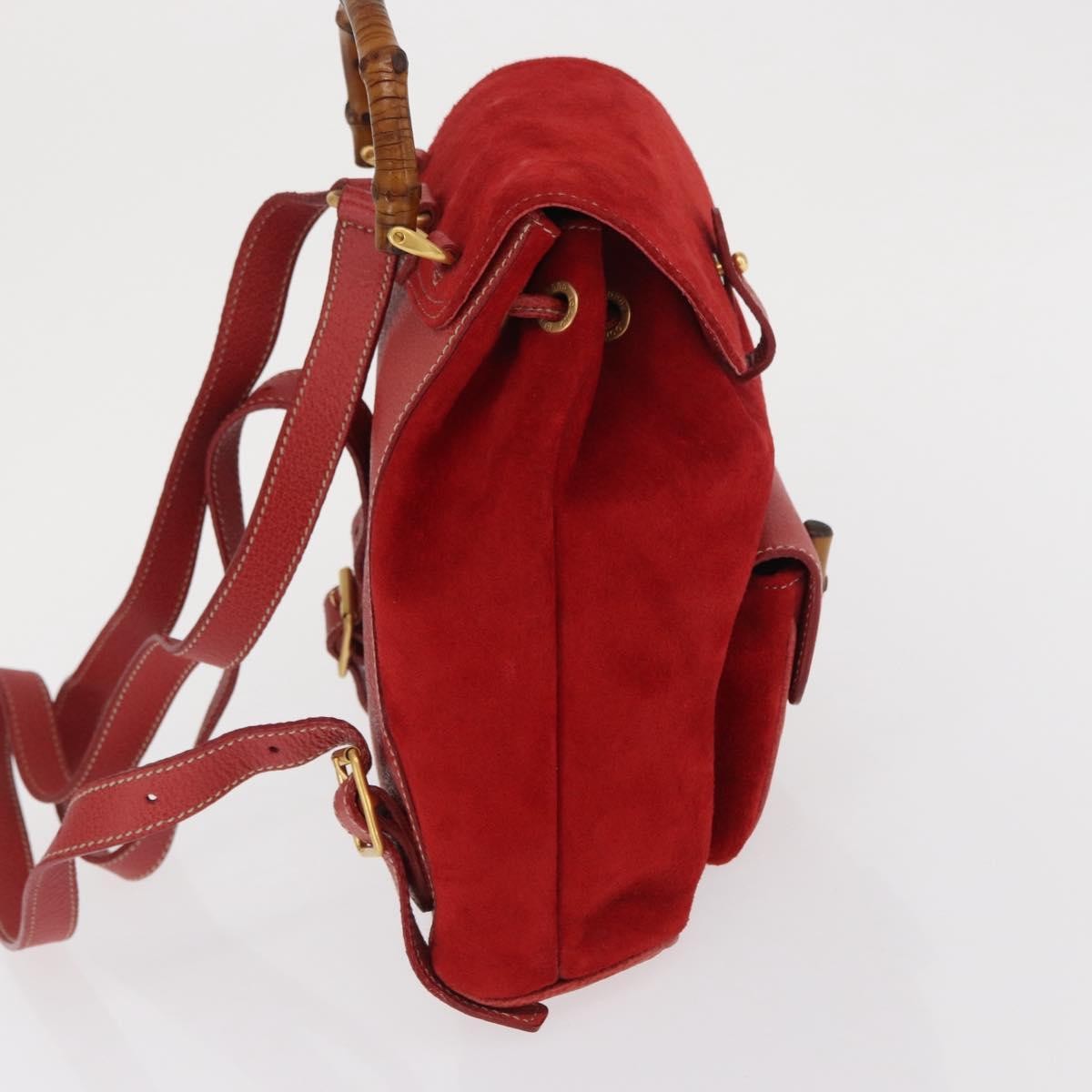 Gucci Vintage Bamboo Backpack Suede, RED, SUEDE, Backpack
