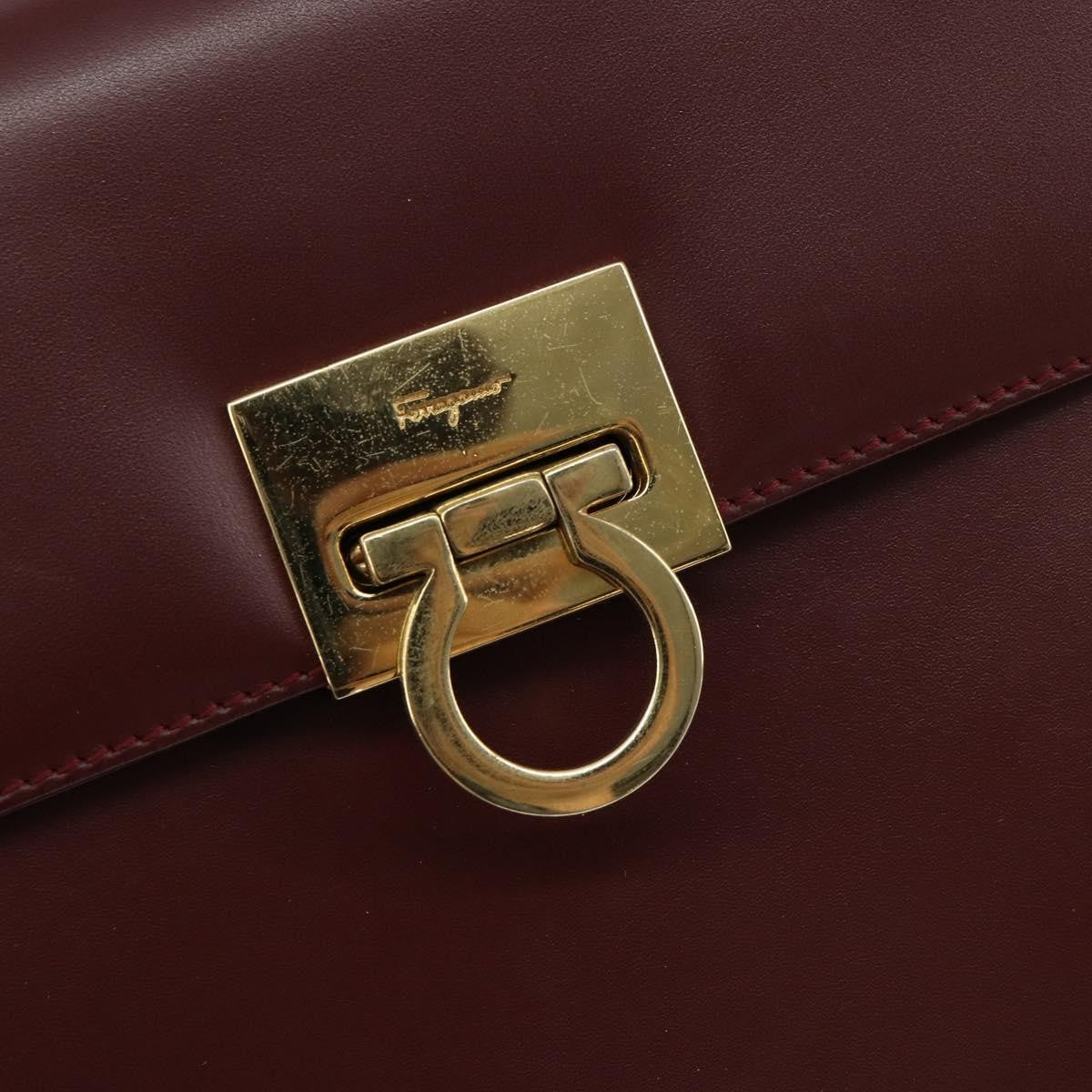 Salvatore Ferragamo Vintage Gancini Chain Shoulder Bag Leather, BURGUNDY, LEATHER, Shoulder bag