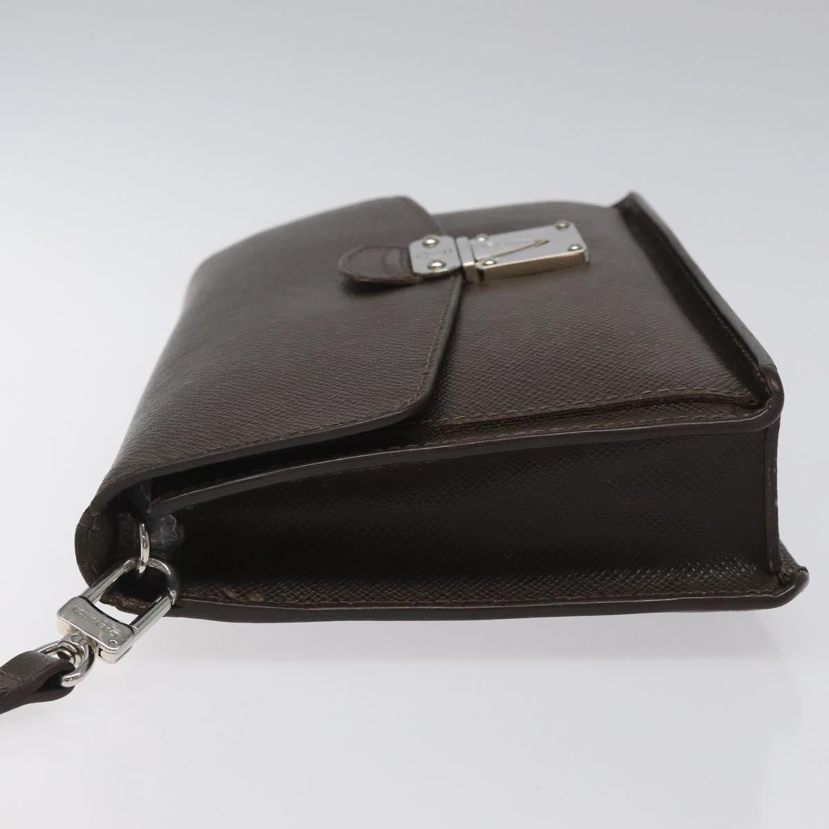 Louis Vuitton Belaia Clutch Taiga Leather, BROWN, LEATHER, Clutche & pouche