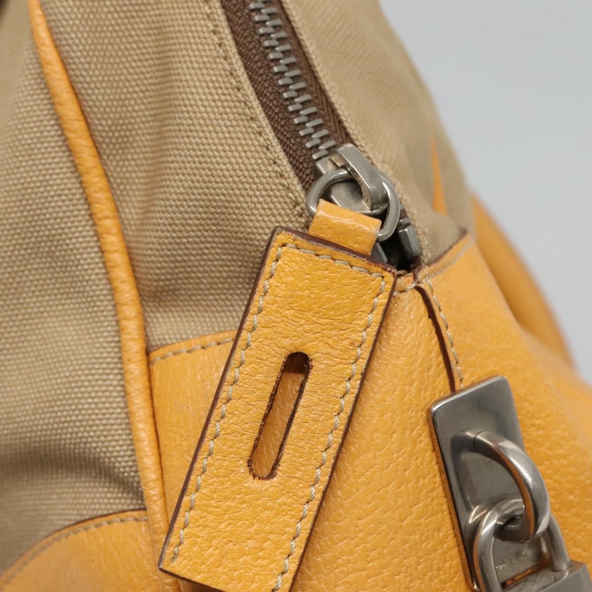 Prada Bauletto Bag Canvas with Leather, BEIGE, CANVAS, Handbag