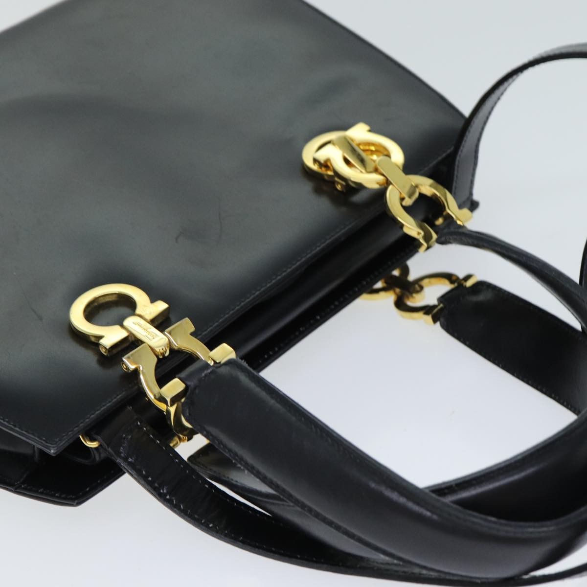 Salvatore Ferragamo Gancini handbag Leather, BLACK, LEATHER, Handbag