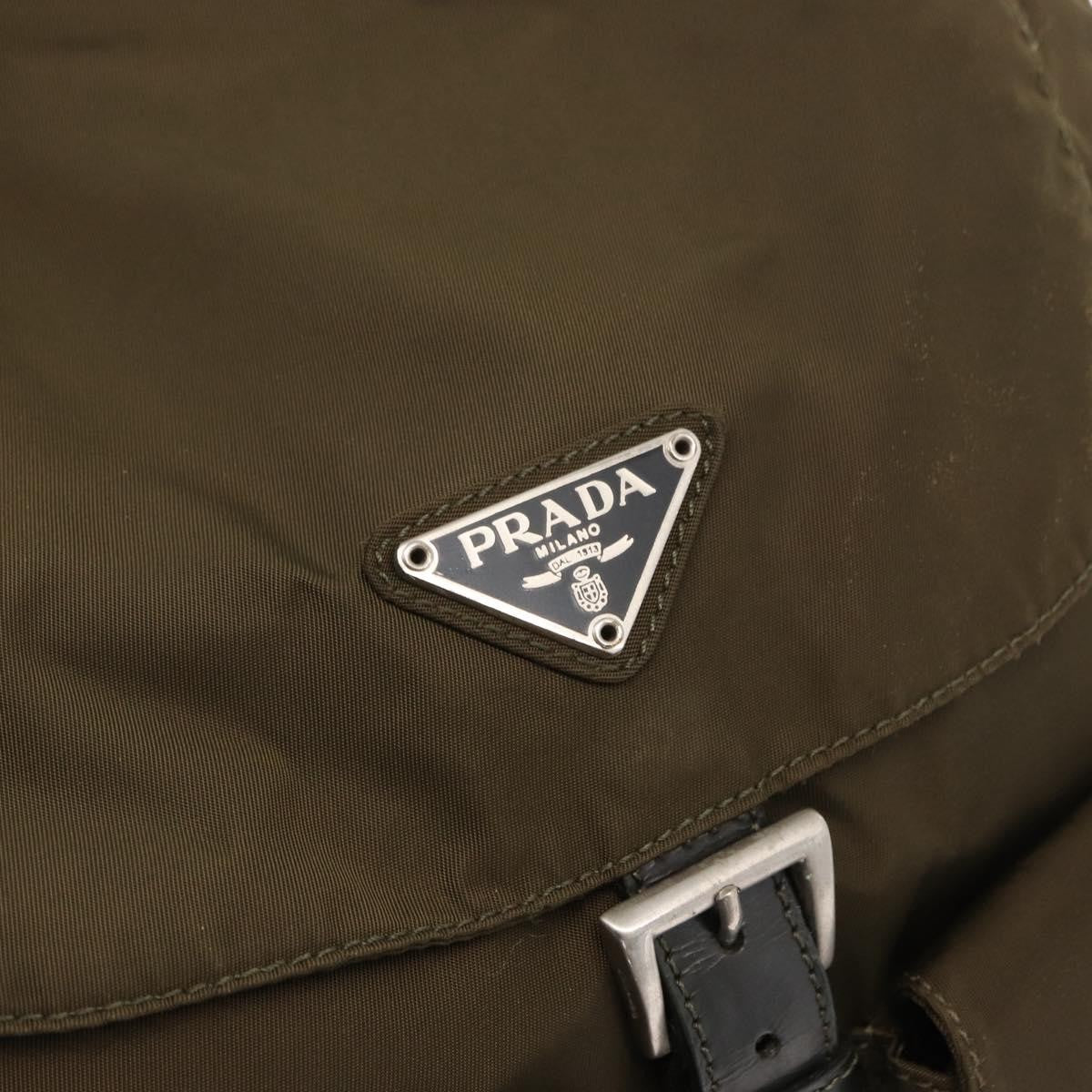 Prada Vela Double Front Pocket Backpack Tessuto with Saffiano Leather, KHAKI, NYLON, Backpack