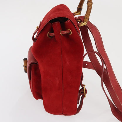 Gucci Vintage Bamboo Backpack Suede, RED, SUEDE, Backpack