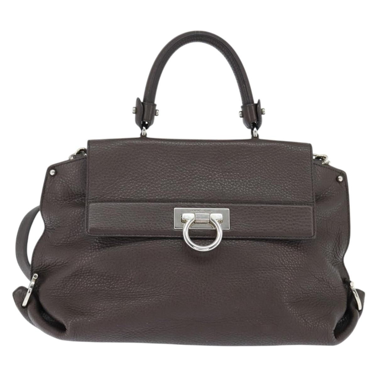 Salvatore Ferragamo Gancini handbag Leather, BROWN, LEATHER, Handbag