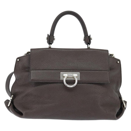 Salvatore Ferragamo Gancini handbag Leather, BROWN, LEATHER, Handbag