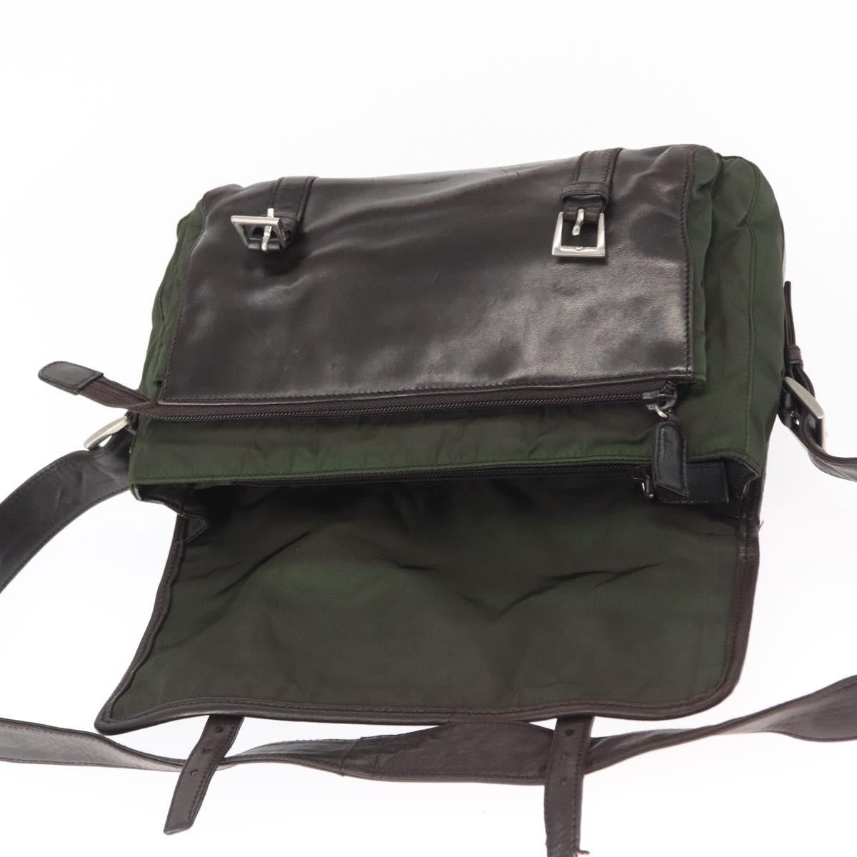 Prada Double Buckle Flap Messenger Bag Tessuto, Khaki, Nylon, Shoulder Bag