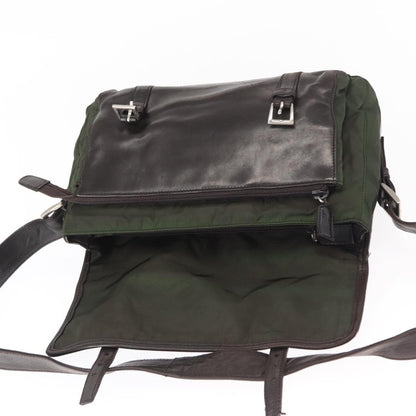 Prada Double Buckle Flap Messenger Bag Tessuto, Khaki, Nylon, Shoulder Bag