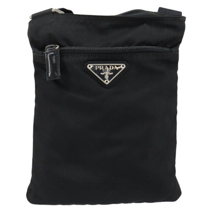 Prada Front Zip Convertible Flat Messenger Tessuto with Leather, BLACK, NYLON, Shoulder bag