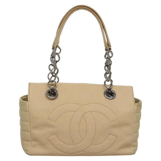 Chanel Vintage Chocolate Bar Tote Quilted Canvas, Beige, Canvas, Handbag