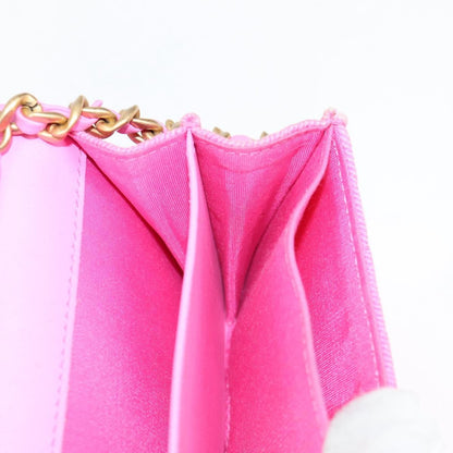 Chanel 19 Flap Coin Purse With Chain Quilted Denim, PINK, CANVAS, Wallets