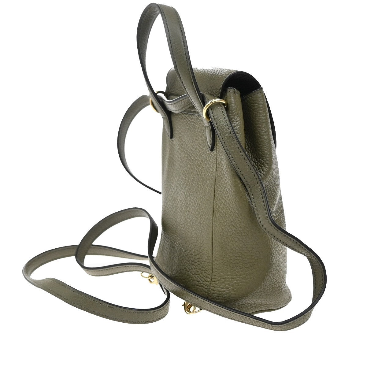 Salvatore Ferragamo Gancini Backpack Leather, KHAKI, LEATHER, Backpack
