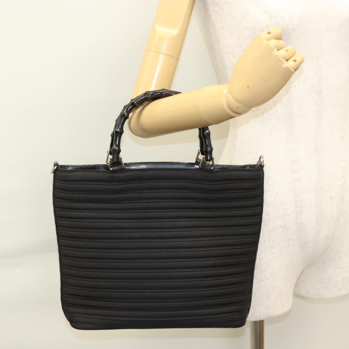 Gucci Vintage Bamboo Handle Bag Nylon, Black, Nylon, Handbag