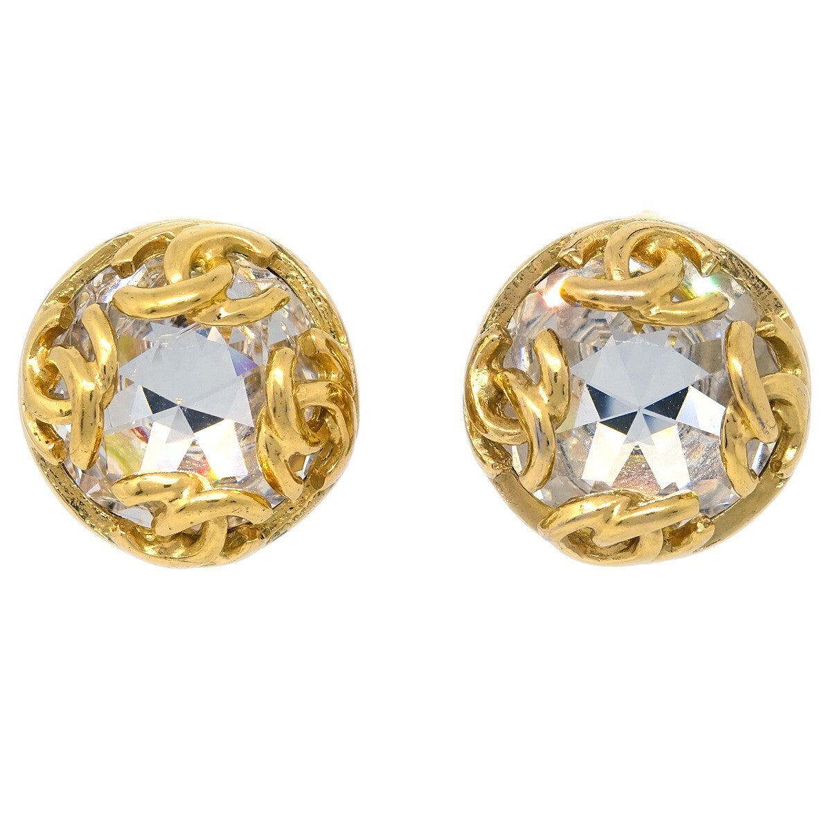 Chanel CC Round Earrings Metal and Crystal, GOLD, GOLD_PLATED, Earrings