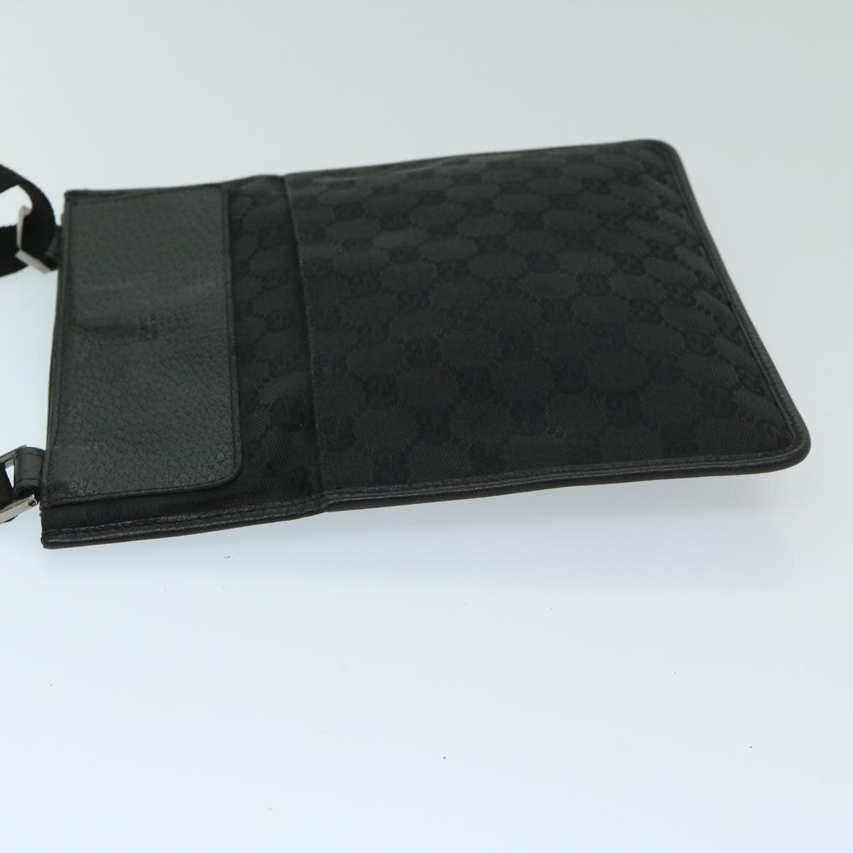 Gucci Vintage Flat Messenger Bag GG Canvas and Leather, BLACK, CANVAS, Crossbody bag