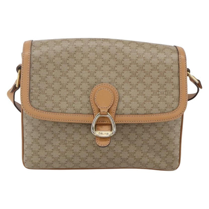 Celine Vintage Macadam Shoulder Bag Canvas and Leather, BEIGE, CANVAS, Shoulder bag