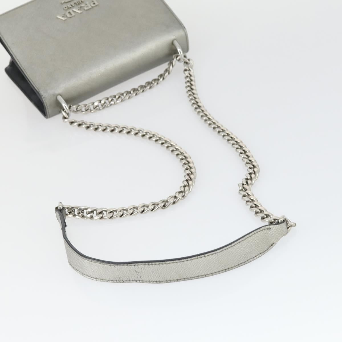 Prada Chain Flap Bag Saffiano Leather, SILVER, LEATHER, Shoulder bag