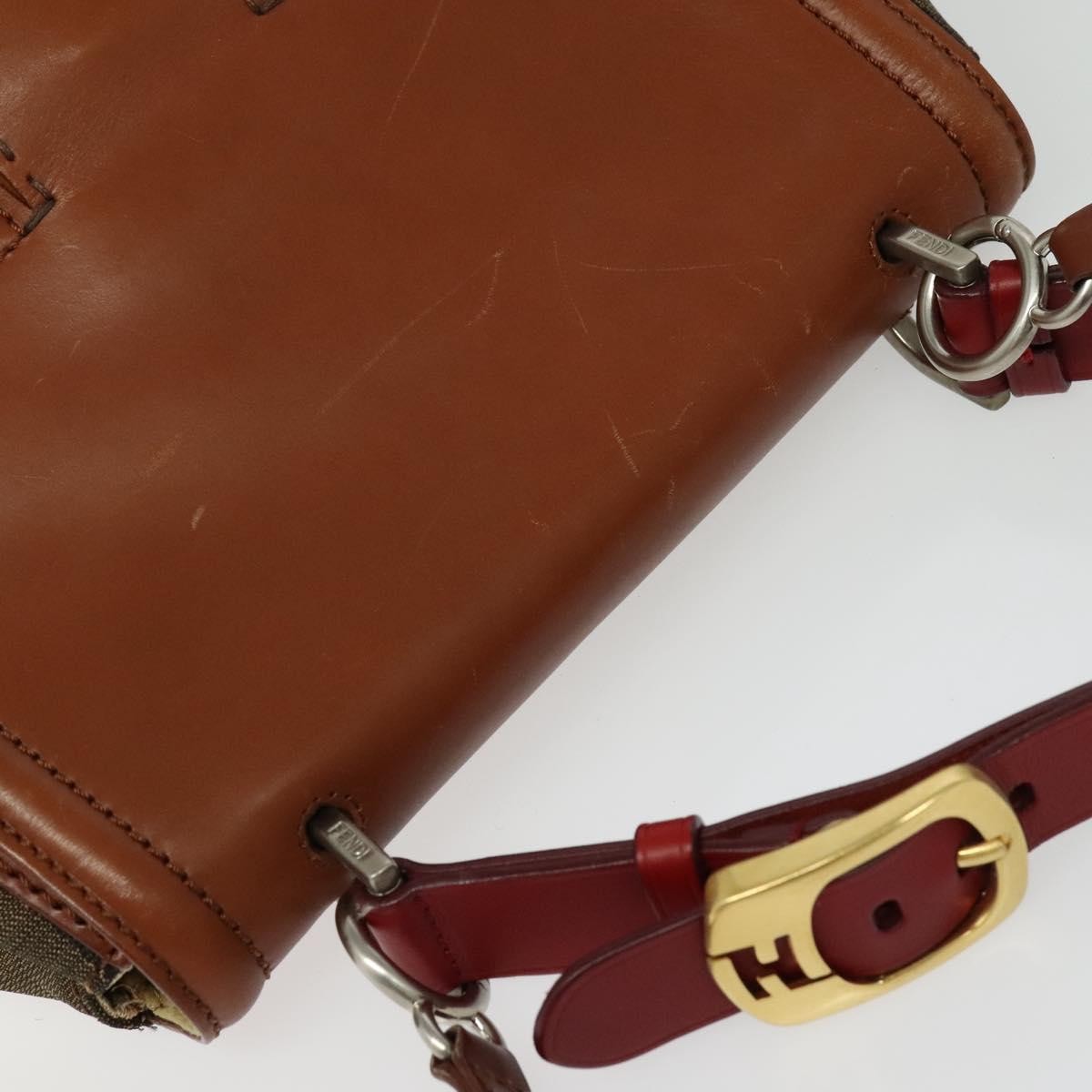 Fendi Silvana Bag Leather with Pequin Canvas, BROWN, LEATHER, Shoulder bag