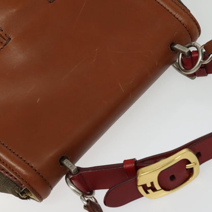Fendi Silvana Bag Leather with Pequin Canvas, BROWN, LEATHER, Shoulder bag