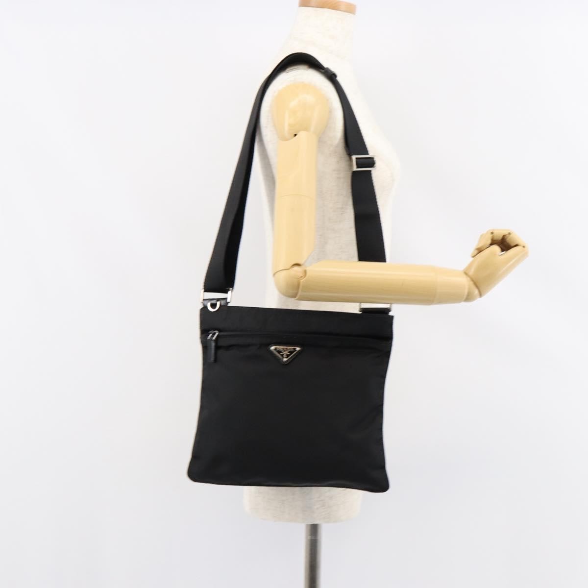 Prada Front Pocket Messenger Bag Tessuto, BLACK, NYLON, Shoulder bag