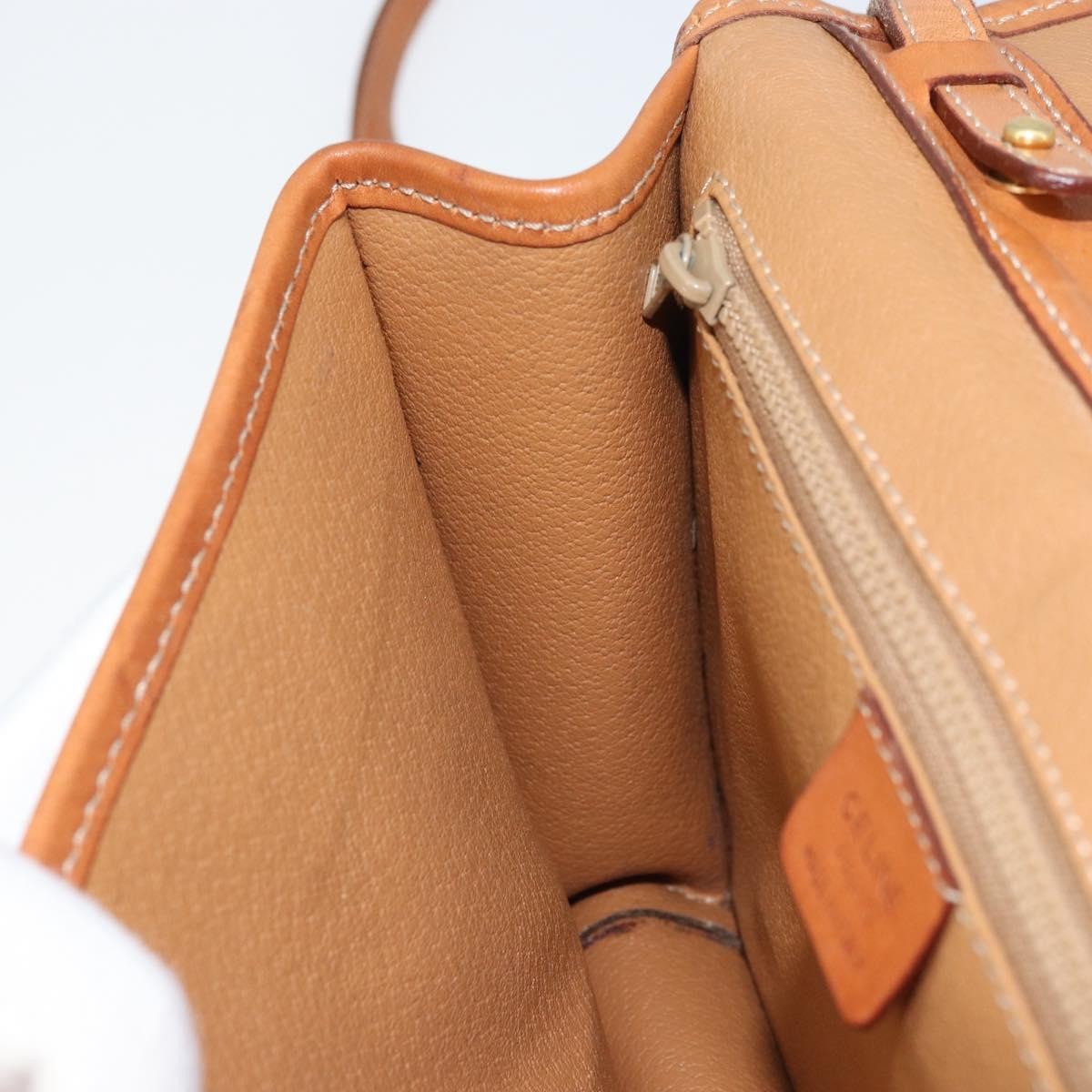 Celine Vintage Macadam Circle Logo Shoulder Bag Canvas and Leather, Brown, Canvas, Shoulder Bag