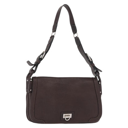 Salvatore Ferragamo Gancini Shoulder Bag Leather, BROWN, LEATHER, Shoulder bag