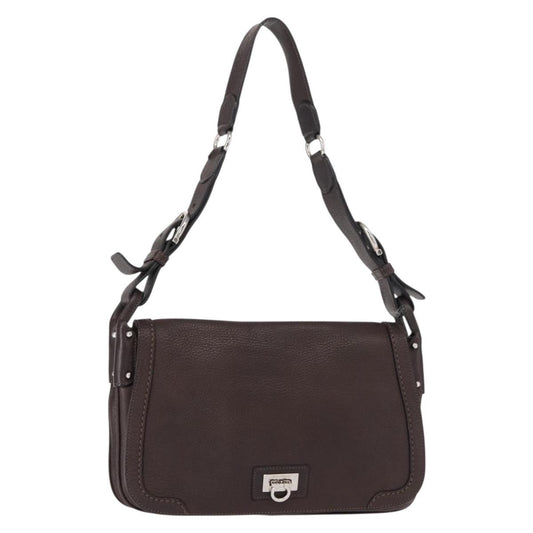 Salvatore Ferragamo Gancini Shoulder Bag Leather, BROWN, LEATHER, Shoulder bag