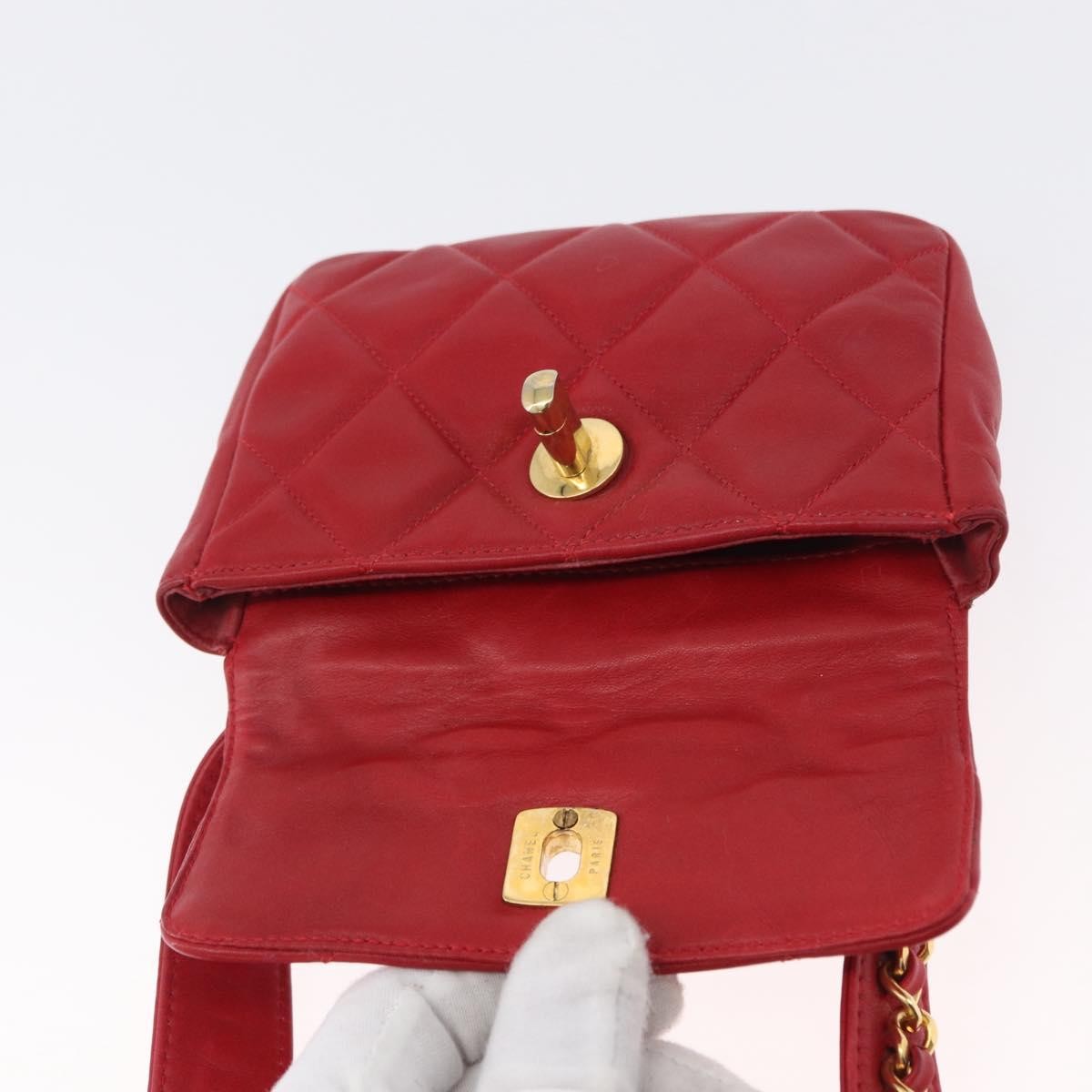 Chanel Vintage CC Flap Waist Bag Quilted Lambskin, Red, Leather, Clutch