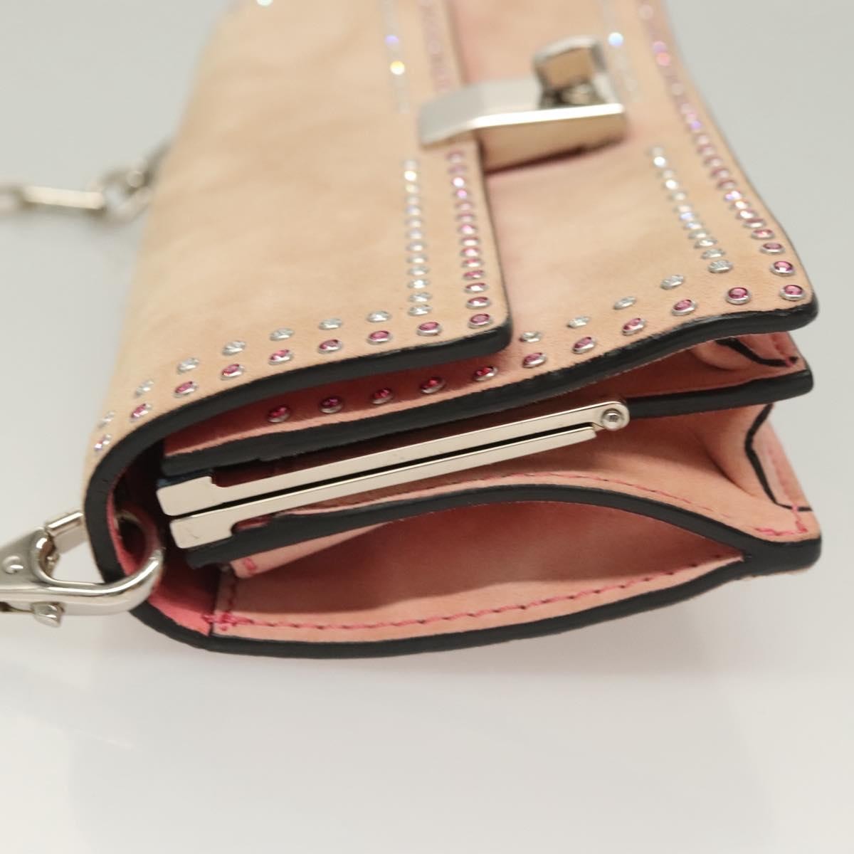 Valentino Garavani Turnlock Chain Shoulder Bag Suede, PINK, SUEDE, Shoulder bag