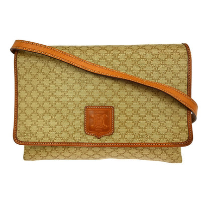 Celine Vintage Macadam Shoulder Bag Canvas and Leather, BEIGE, CANVAS, Shoulder bag
