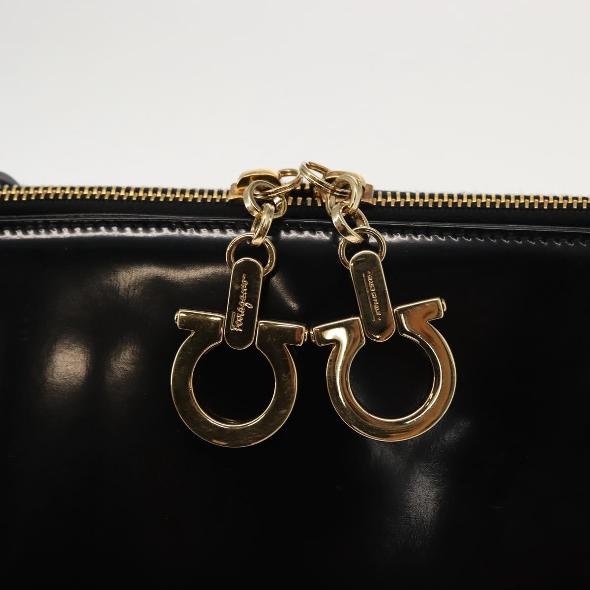Salvatore Ferragamo Gancini Tote Patent leather, BLACK, PATENT_LEATHER, Tote bag