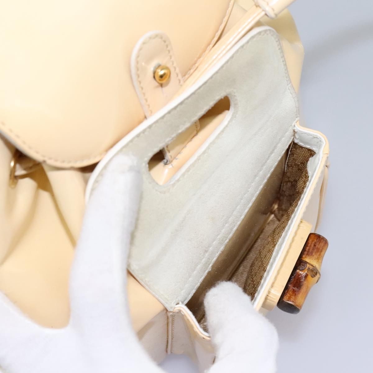 Gucci Vintage Bamboo Backpack Patent, Beige, Patent Leather, Backpack