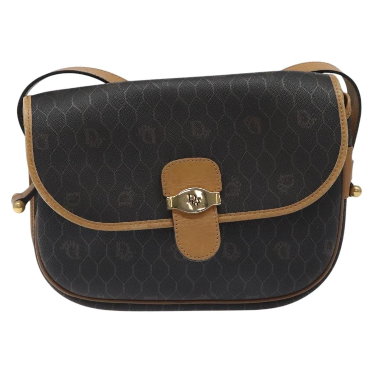 Christian Dior Vintage Honeycomb Flap Crossbody Bag Coated Canvas, BLACK, CANVAS, Crossbody bag