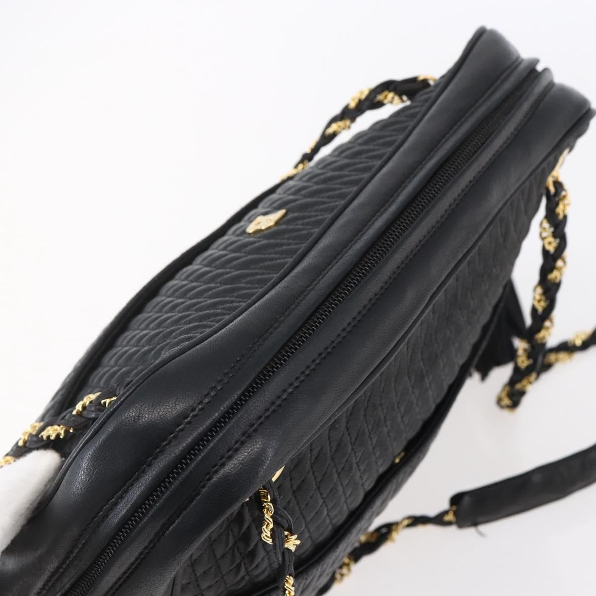 Bally Vintage Chain Shoulder Bag Quilted Leather, BLACK, LEATHER, Shoulder bag