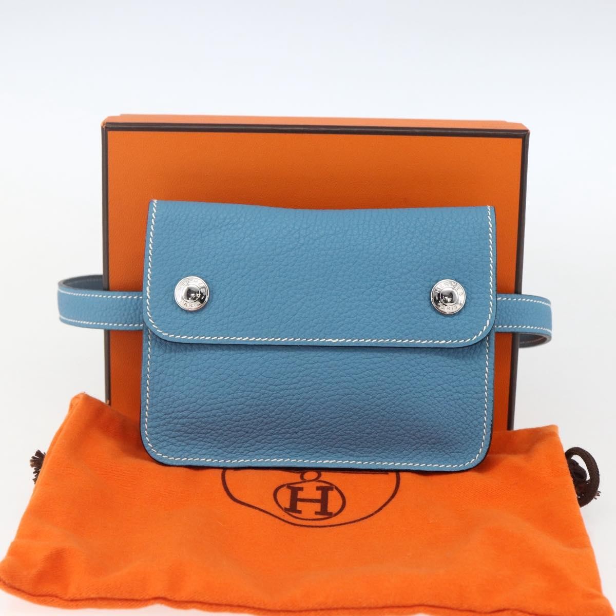 Hermes Pochette Green Waist Bag Leather, Blue, Leather, Shoulder Bag