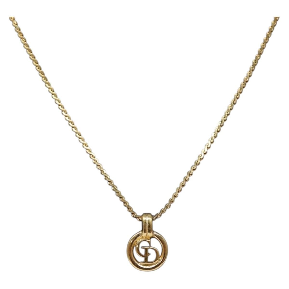 Christian Dior CD Round Pendant Necklace Metal, GOLD, METAL, Necklace