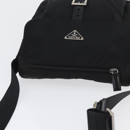 Prada Buckle Messenger Bag Tessuto, Black, Nylon, Shoulder Bag
