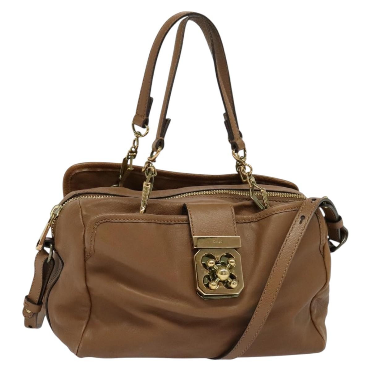 Chloe Elsie Satchel Leather, BROWN, LEATHER, Handbag