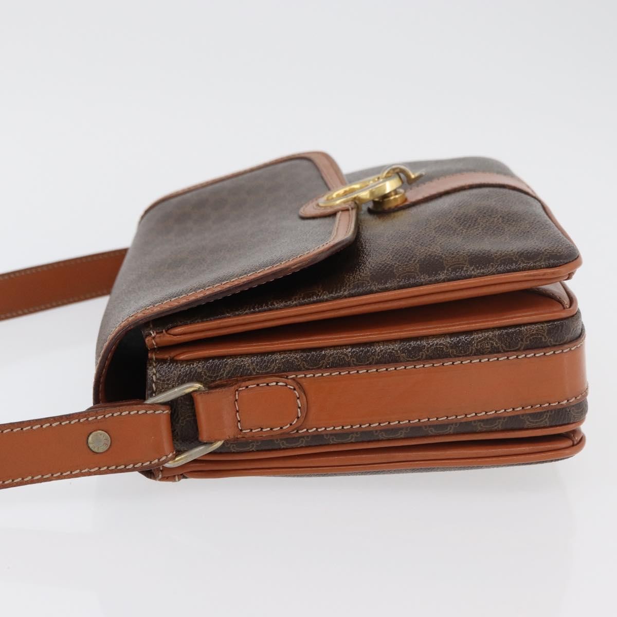 Celine Vintage Macadam Shoulder Bag Canvas and Leather, Brown, Canvas, Handbag