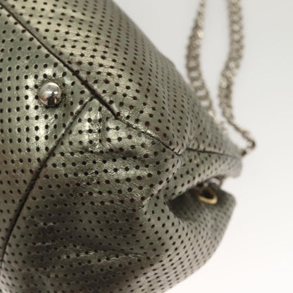 Chanel Drill Flap Bag Perforated Leather, SILVER, LEATHER, Shoulder bag