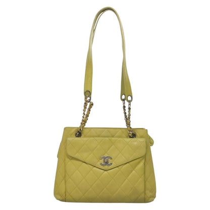 Chanel Vintage Front Pocket Shoulder Bag Quilted Caviar, GREEN, LEATHER, Shoulder bag