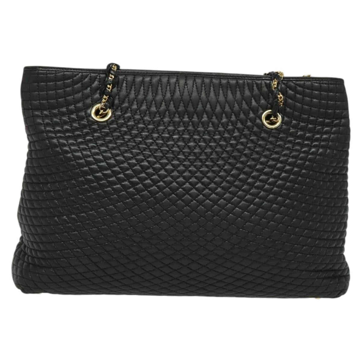 Bally Vintage Chain Shoulder Bag Quilted Leather, BLACK, LEATHER, Shoulder bag
