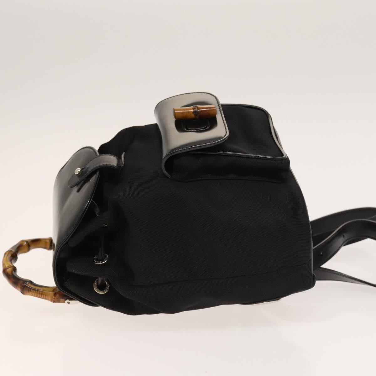 Gucci Vintage Bamboo Backpack Nylon and Patent Leather, BLACK, NYLON, Backpack