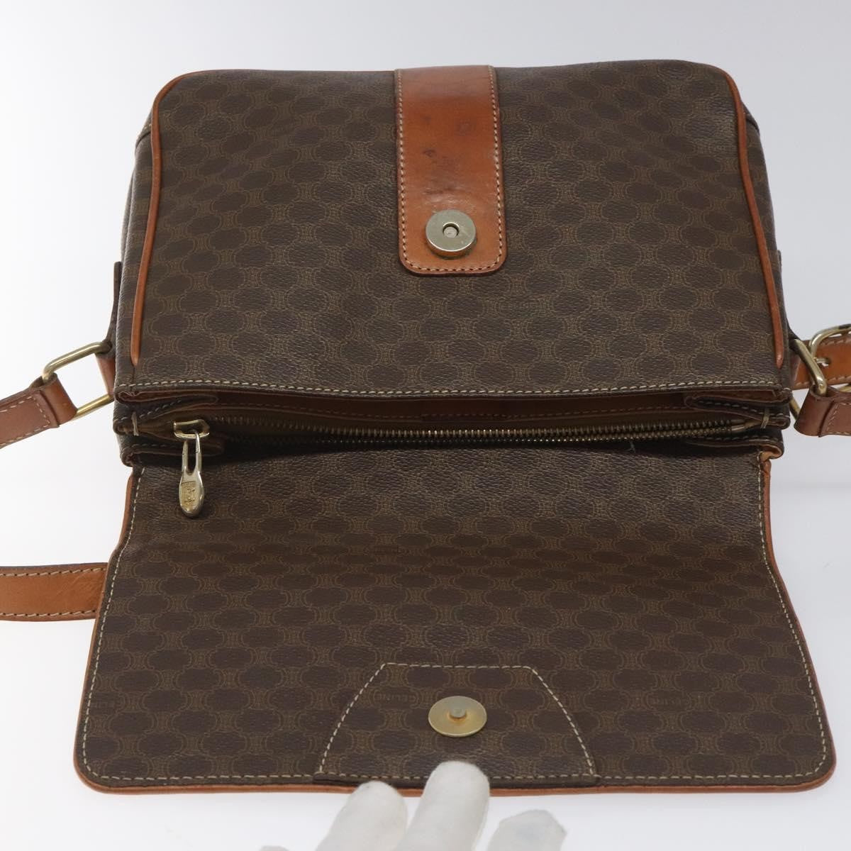 Celine Vintage Macadam Shoulder Bag Canvas and Leather, BROWN, CANVAS, Shoulder bag