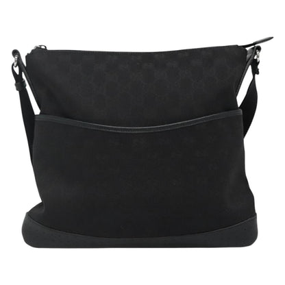 Gucci Zip Messenger Bag GG Canvas with Perforated Leather, BLACK, CANVAS, Shoulder bag