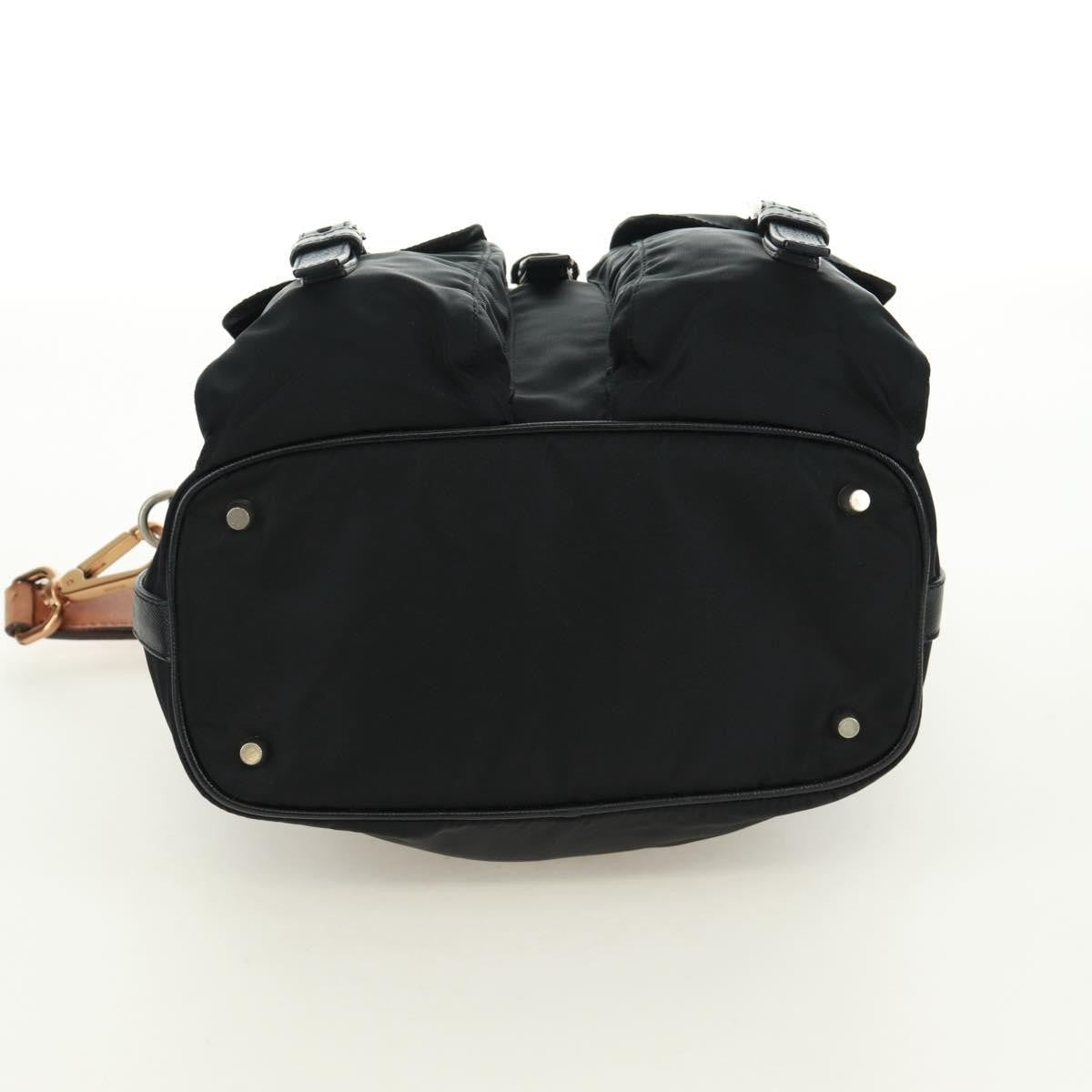 Prada Double Pocket Drawstring Shoulder Bag Tessuto, Black, Nylon, Shoulder Bag