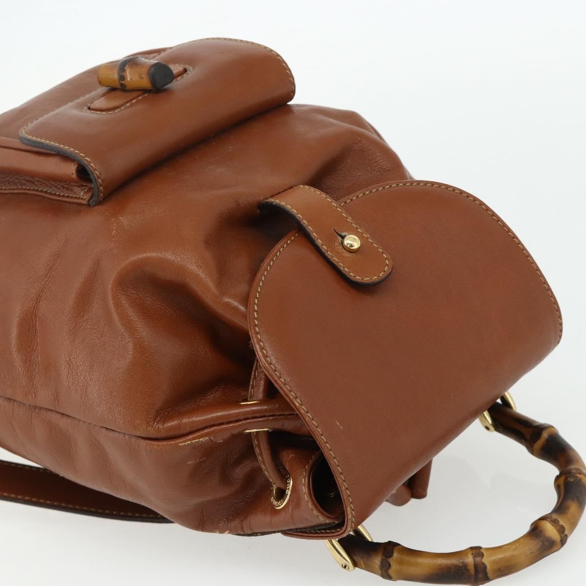 Gucci Vintage Bamboo Backpack Leather, Brown, Leather, Backpack